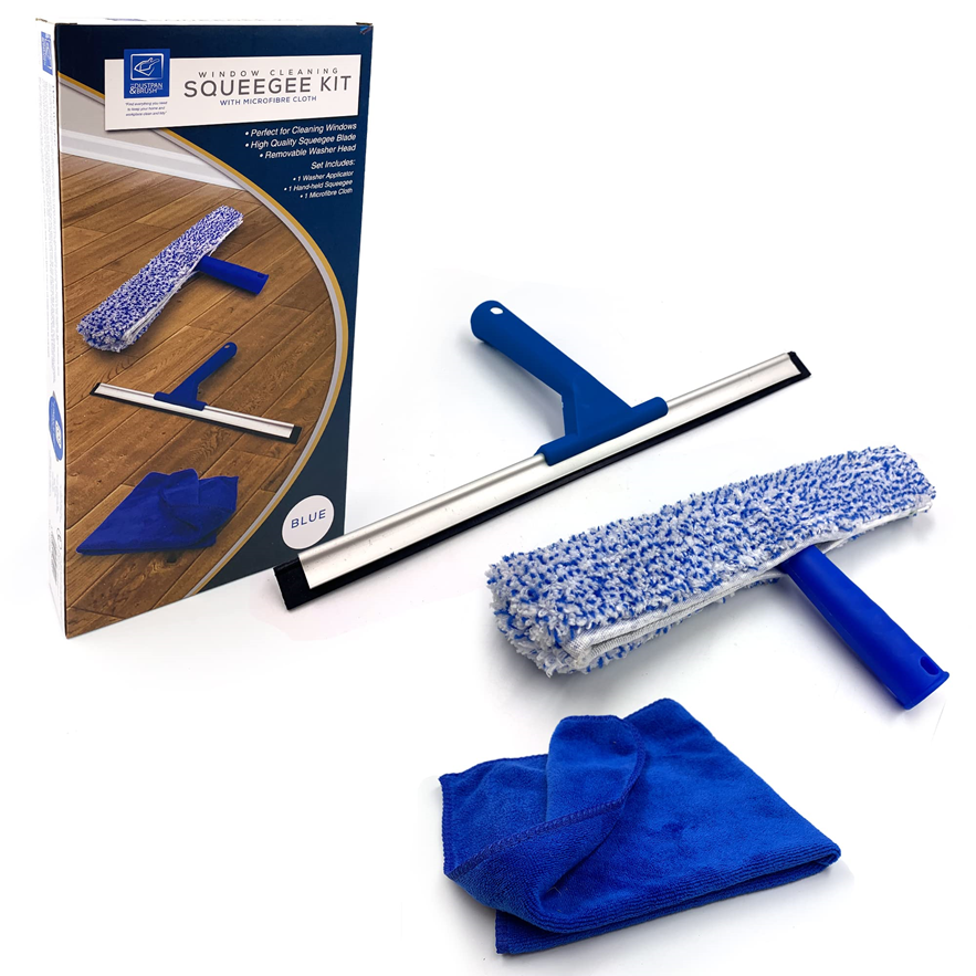 TDBS The Dustpan and Brush Store Rubber Squeegee Window Cleaner and Microfibre Glass Wiper, Twin Pack 14” Multipurpose Professional Cleaning Kit