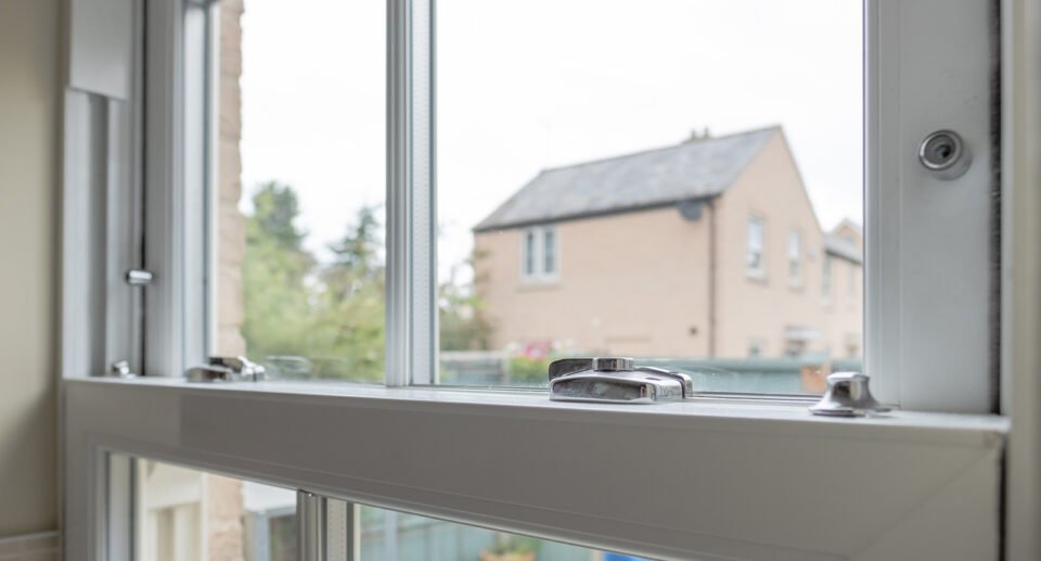 Detailed view of a newly installed, energy saving sash window .