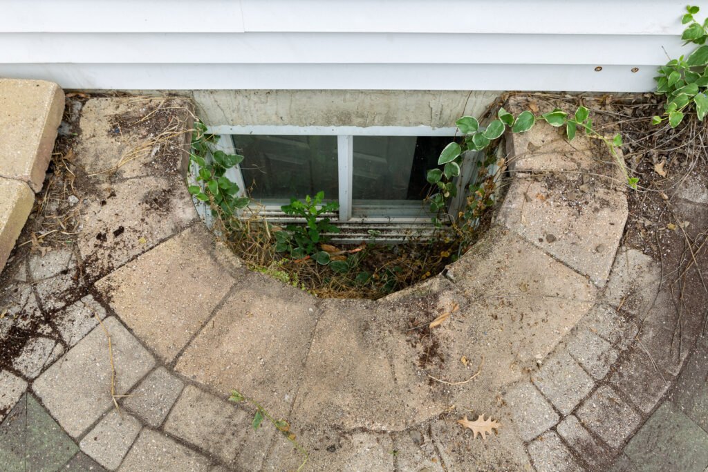 Abandoned egress window in a house basement